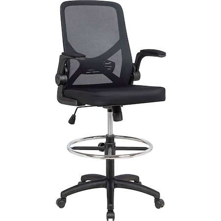 Interion By Global Industrial Interion Mesh Back Task Stool w/ Flip-Up Arms, Black 695944